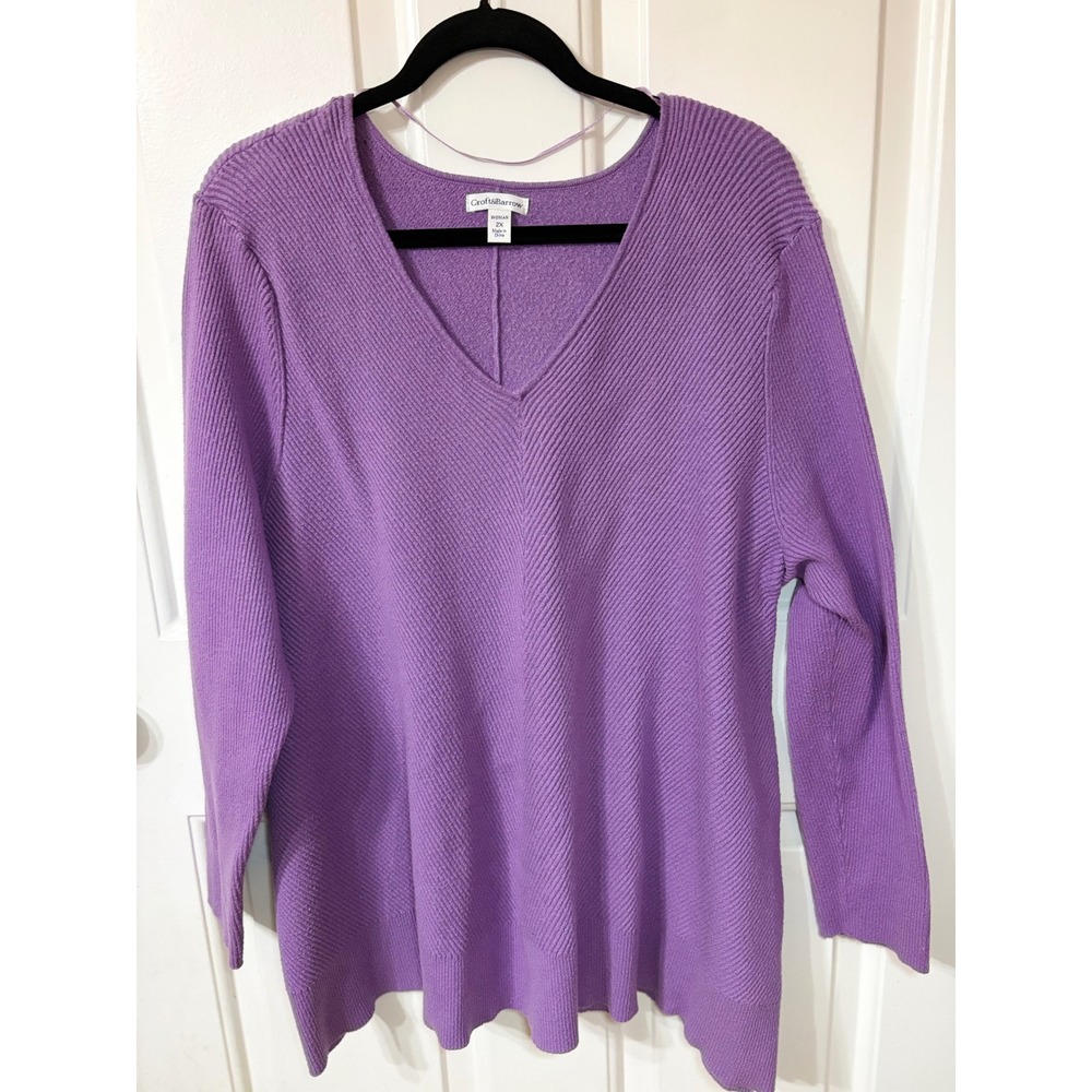 Croft & Barrow | V-Neck Ribbed Chevron Knit Sweater | 2X || Purple|
